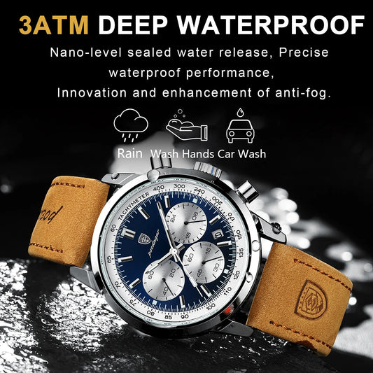 Leonidas Chrono Watch – Luxury, Waterproof, Luminous & Leather Quartz Design
