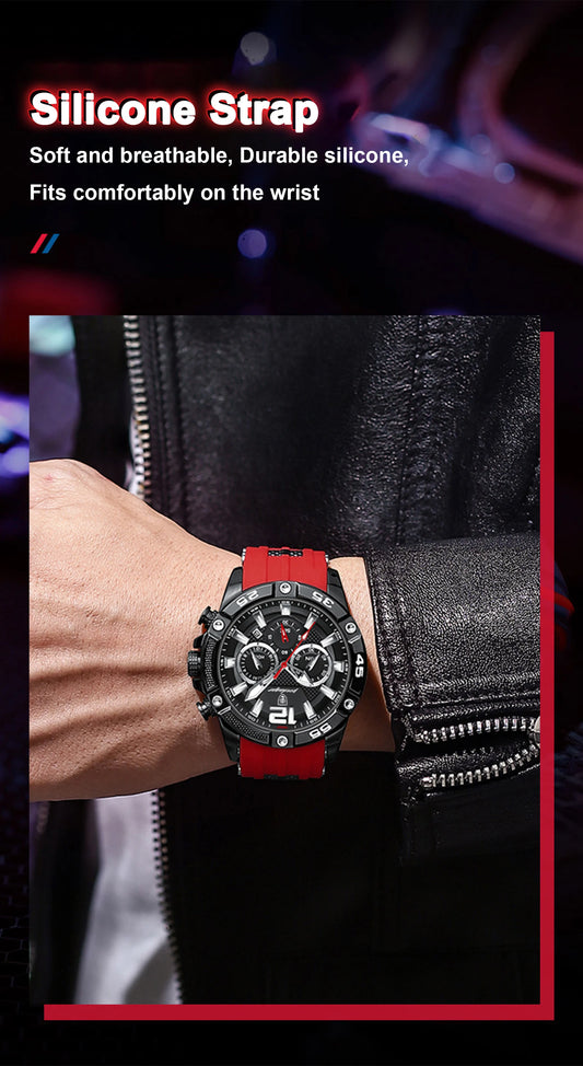 Cassius Chrono Watch – Sporty Elegance, Waterproof & Luminous Silicone Strap