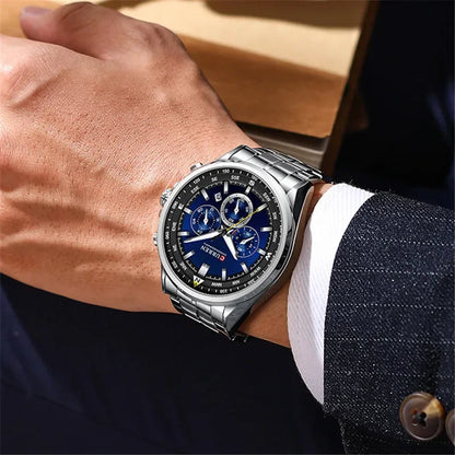 Cassius Chrono Watch – Military Sport, Waterproof & Silver Steel Design