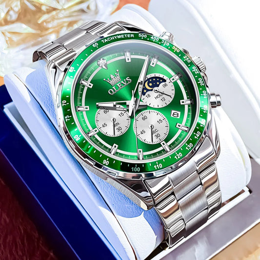 Hector Chrono Watch – Green Dial, Multifunctional & Waterproof Leather Design