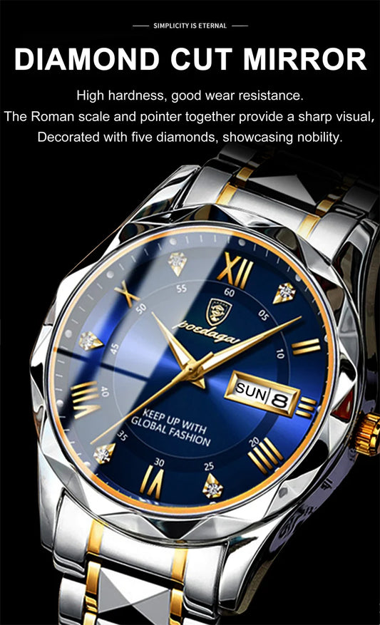 Zephyros Quartz Watch – Green Dial, Waterproof & Luminous Steel Design