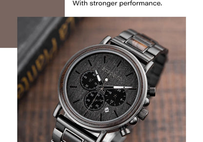Tiberius Holz Stil Herren Uhr