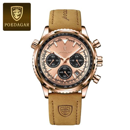 Hector Chrono Watch – Fashion Quartz, Waterproof & Luminous Leather Design