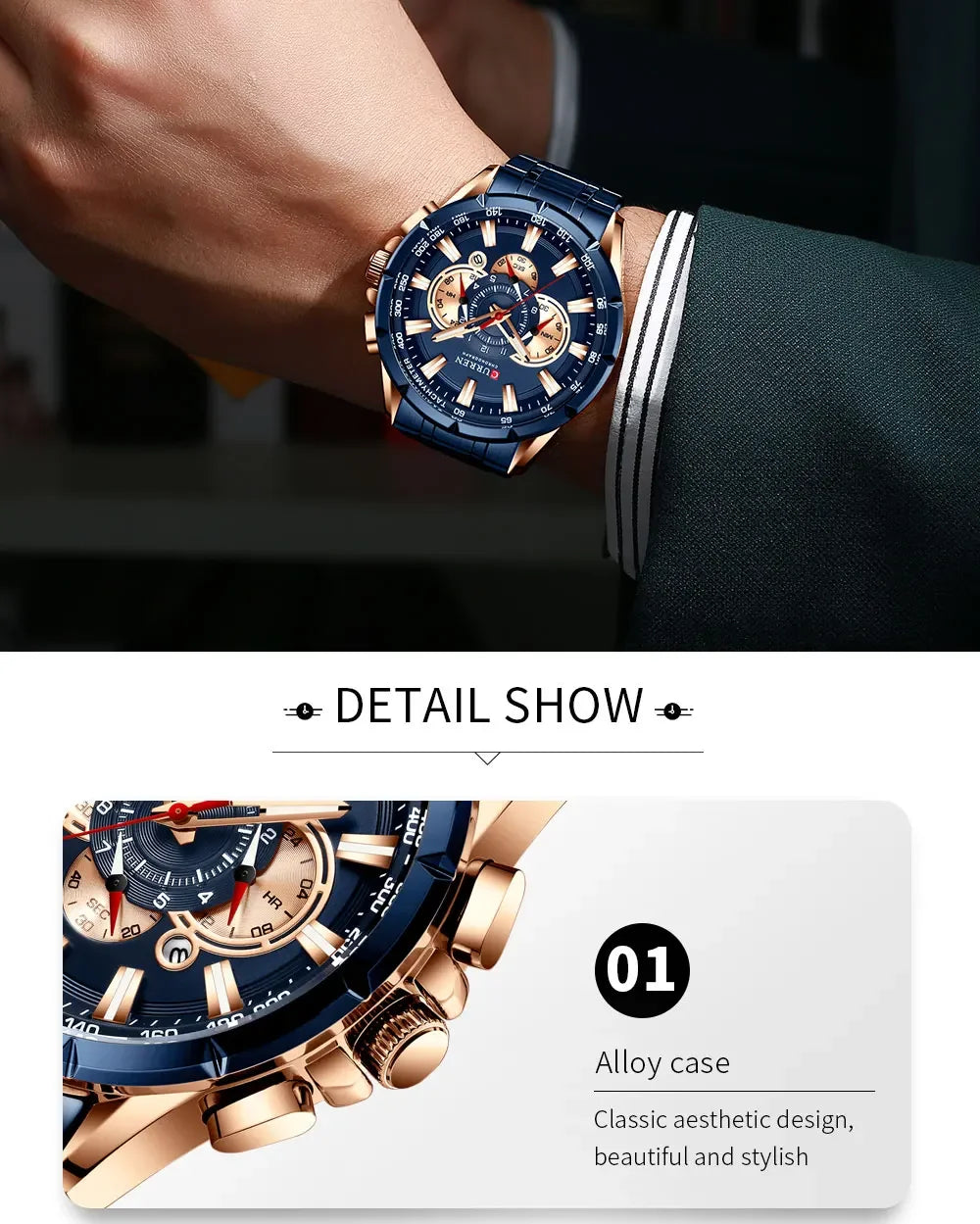 Hadrian Chrono Watch – Military Sport, Waterproof & Stainless Steel Elegance