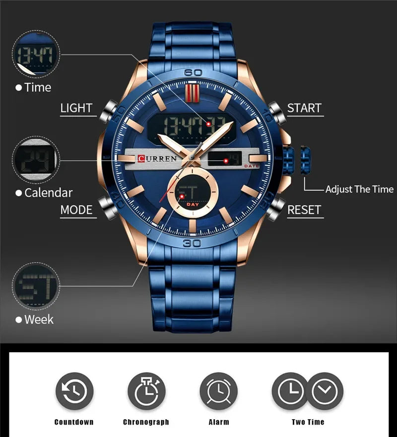 Trajan Chrono Watch – Luxury Military Sport, Silver Steel & Quartz Precision