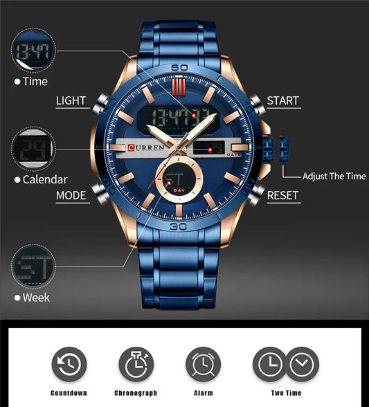 Trajan Chrono Watch – Luxury Military Sport, Silver Steel & Quartz Precision