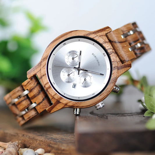 Nefertiti Wooden Watch – Luxury Chronograph, Auto Date & Quartz Elegance