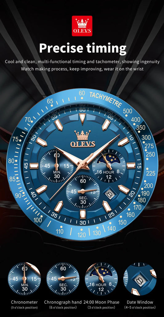 Odysseus Moonphase Watch – Brown Leather, Luminous Dial & Waterproof Design