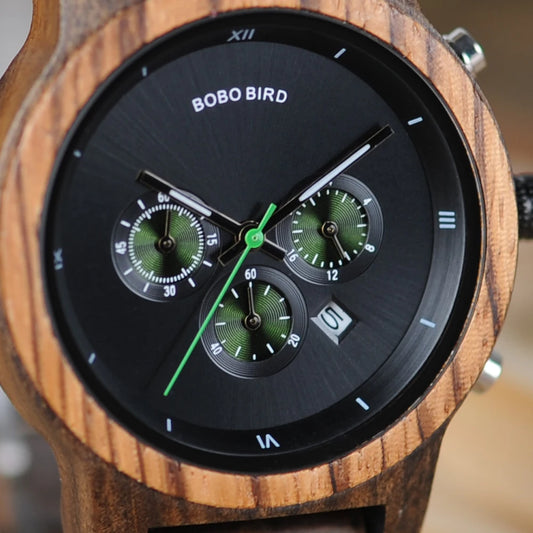 Nefertiti Wooden Watch – Luxury Chronograph, Auto Date & Quartz Elegance