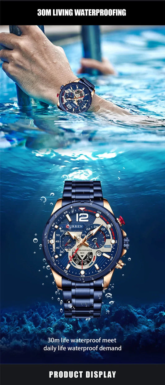 Hadrian Chrono Watch – Military Sport, Waterproof & Stainless Steel Elegance