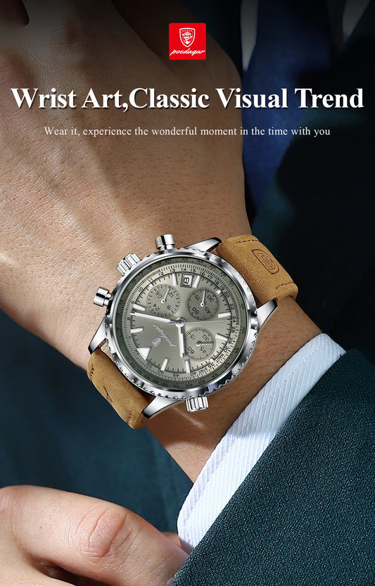 Hector Chrono Watch – Fashion Quartz, Waterproof & Luminous Leather Design