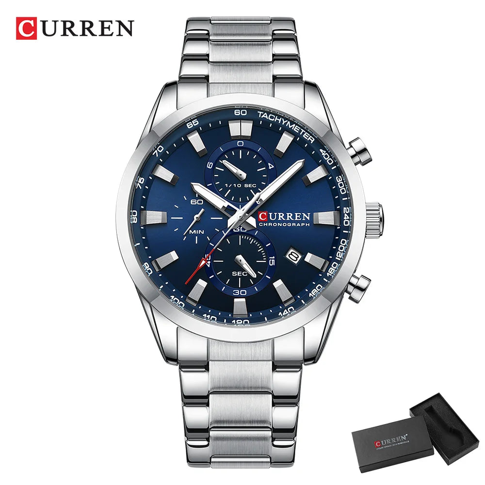 Flavius Chrono Watch – Sporty Elegance, Stainless Steel & Date Display