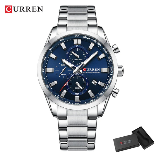 Flavius Chrono Watch – Sporty Elegance, Stainless Steel & Date Display