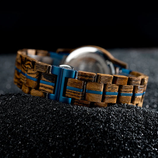 Themistocles Wooden Watch – Chronograph Quartz, Engraved & Date Display