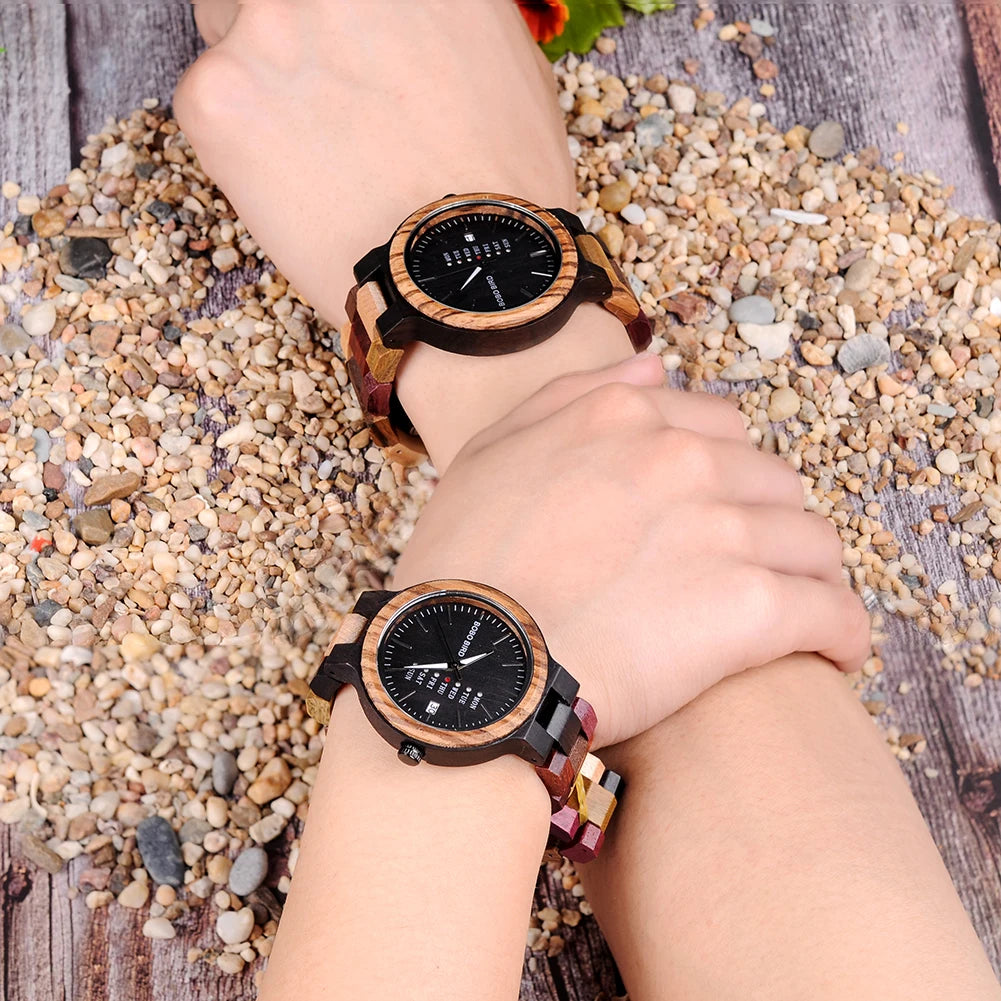 Orpheus Wooden Watch – Colorful Quartz, Week Date & Couple’s Gift