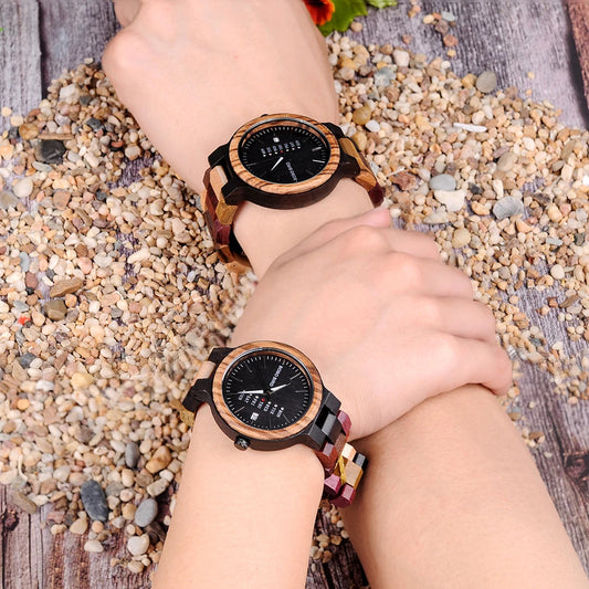 Orpheus Wooden Watch – Colorful Quartz, Week Date & Couple’s Gift