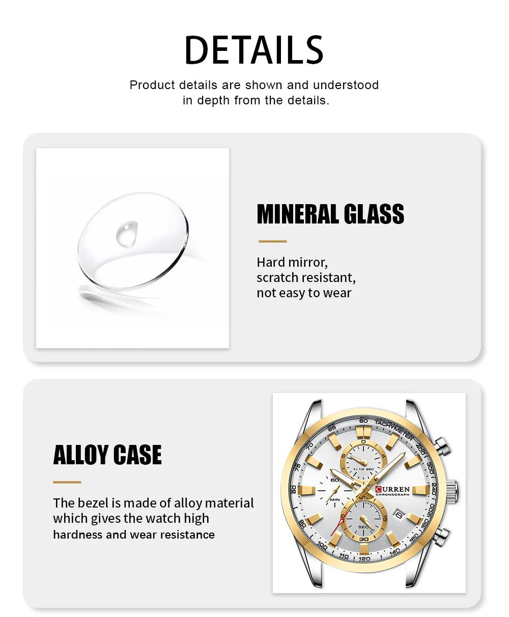 Flavius Chrono Watch – Sporty Elegance, Stainless Steel & Date Display