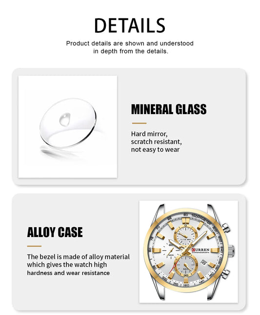 Flavius Chrono Watch – Sporty Elegance, Stainless Steel & Date Display
