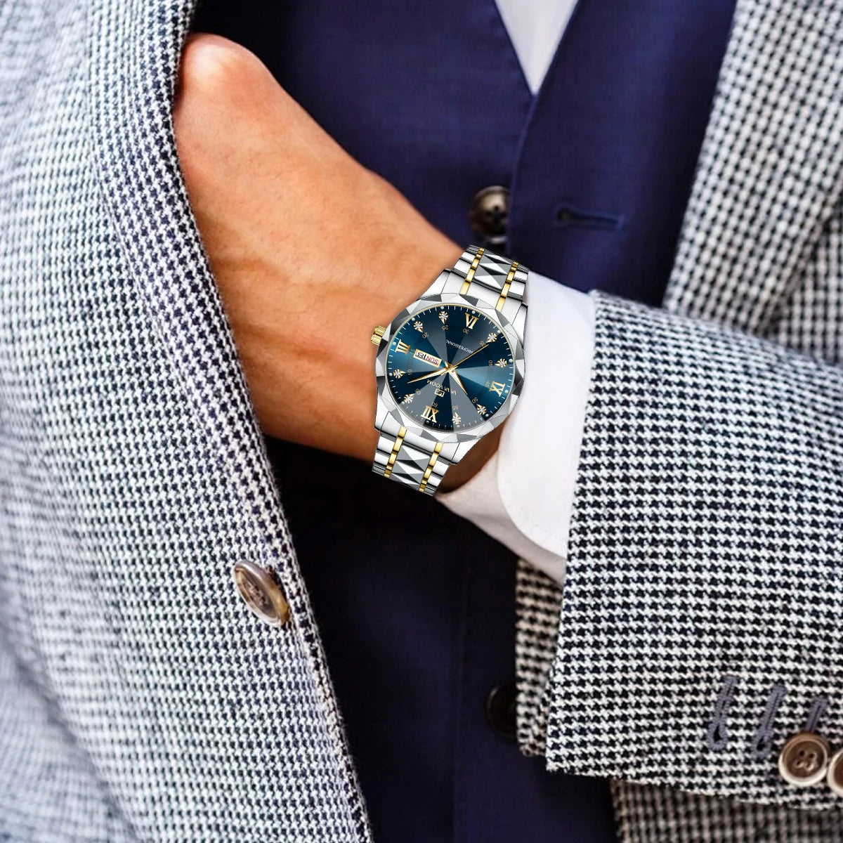 Julius Caesar Diamond Watch – 41MM Luxury, Night Glow & Dual Calendar