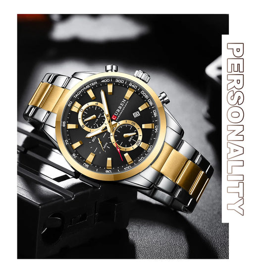 Flavius Chrono Watch – Sporty Elegance, Stainless Steel & Date Display
