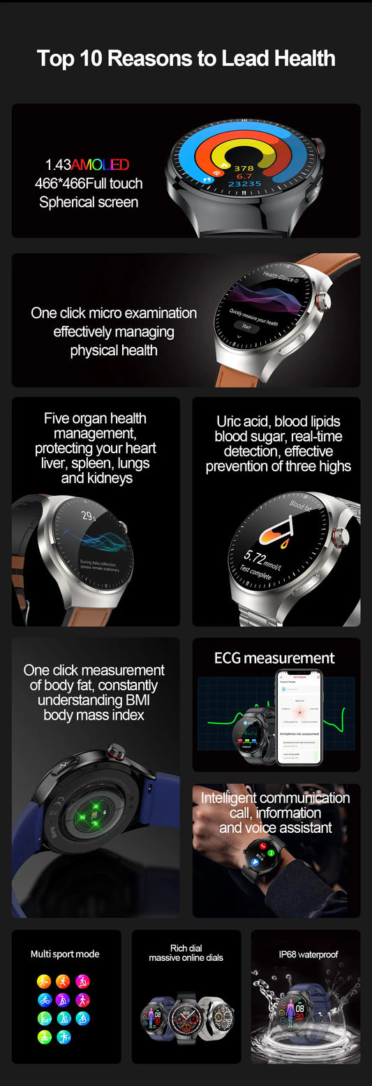 SmartWatch Genny - 2024 Gesundheits-Smartwatch | EKG, Blutzucker, Herzfrequenz, Blutdruck