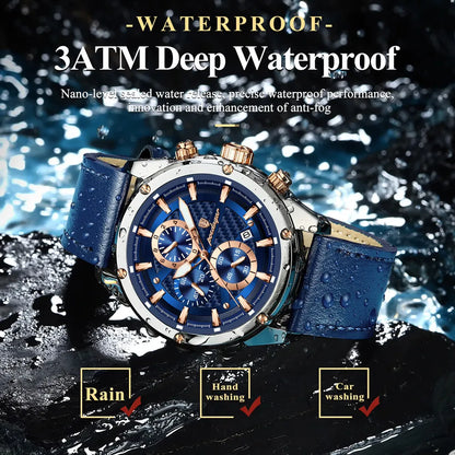 Maximus Sport Watch – Military Style, Waterproof, Luminous & Leather Quartz Chrono