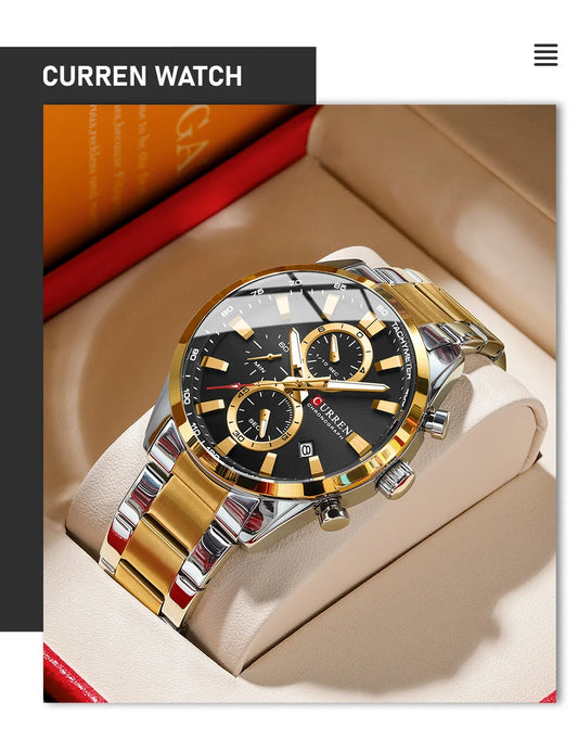 Flavius Chrono Watch – Sporty Elegance, Stainless Steel & Date Display