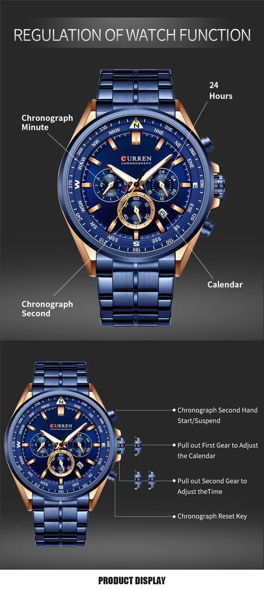 Cassius Chrono Watch – Military Sport, Waterproof & Silver Steel Design