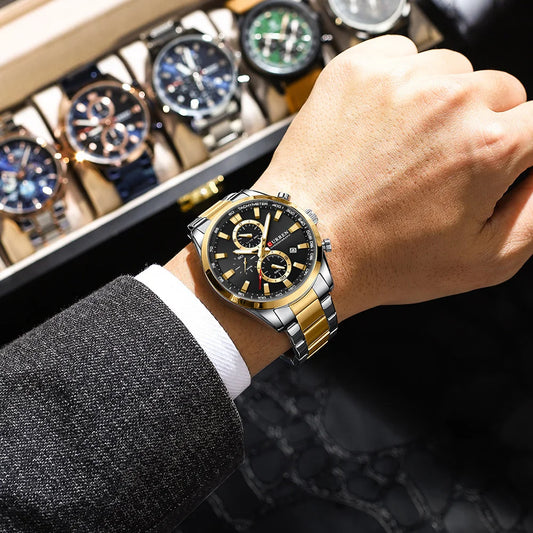 Flavius Chrono Watch – Sporty Elegance, Stainless Steel & Date Display