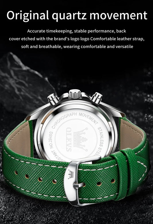 Hector Chrono Watch – Green Dial, Multifunctional & Waterproof Leather Design