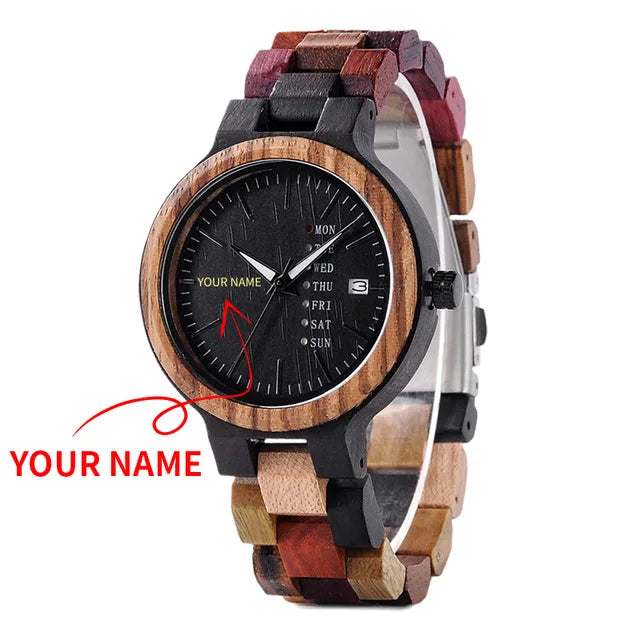Orpheus Wooden Watch – Colorful Quartz, Week Date & Couple’s Gift