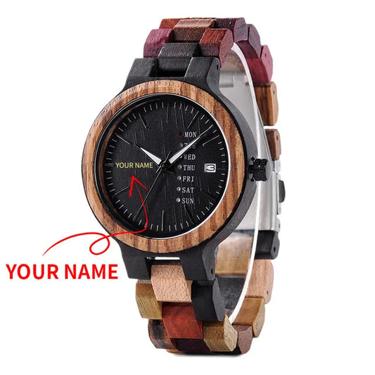 Orpheus Wooden Watch – Colorful Quartz, Week Date & Couple’s Gift