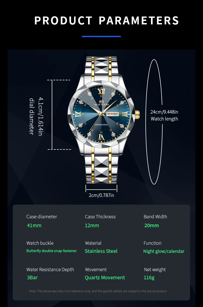 Julius Caesar Diamond Watch – 41MM Luxury, Night Glow & Dual Calendar