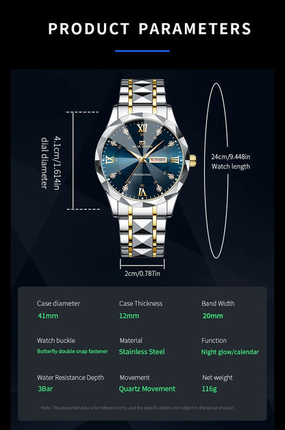 Julius Caesar Diamond Watch – 41MM Luxury, Night Glow & Dual Calendar