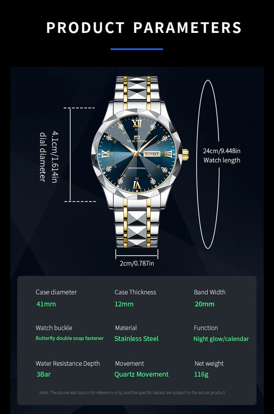 Julius Caesar Diamond Watch – 41MM Luxury, Night Glow & Dual Calendar