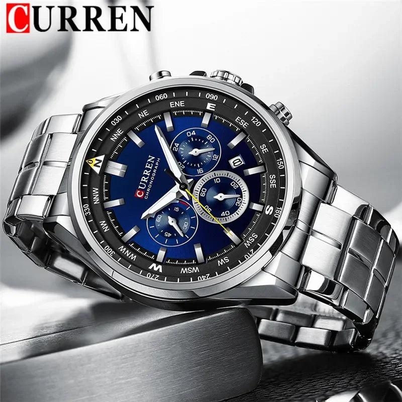 Cassius Chrono Watch – Military Sport, Waterproof & Silver Steel Design