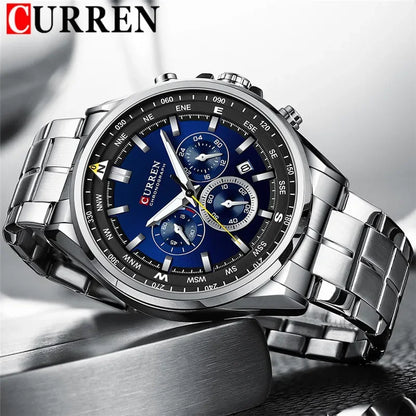 Cassius Chrono Watch – Military Sport, Waterproof & Silver Steel Design