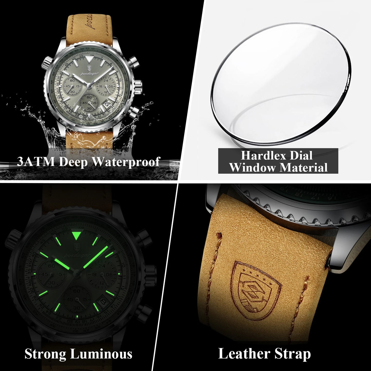 Hector Chrono Watch – Fashion Quartz, Waterproof & Luminous Leather Design