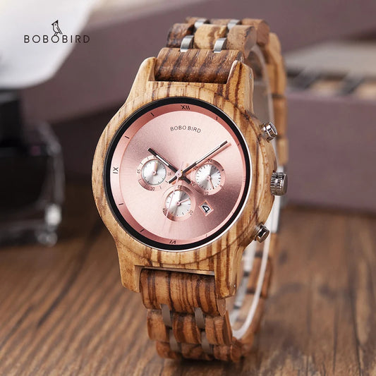 Nefertiti Wooden Watch – Luxury Chronograph, Auto Date & Quartz Elegance