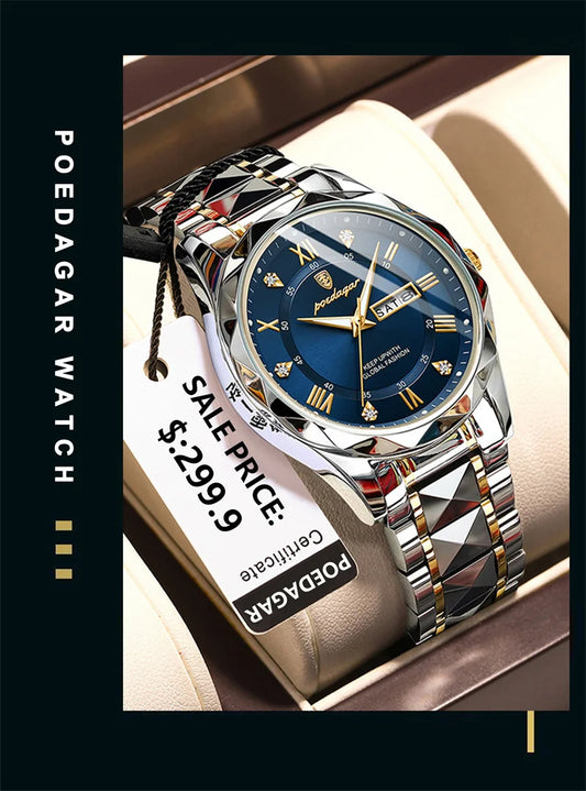 Zephyros Quartz Watch – Green Dial, Waterproof & Luminous Steel Design