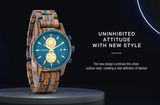 Themistocles Wooden Watch – Chronograph Quartz, Engraved & Date Display
