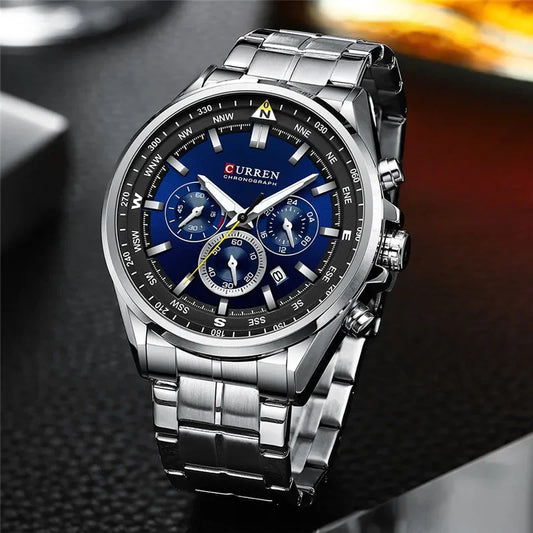 Cassius Chrono Watch – Military Sport, Waterproof & Silver Steel Design