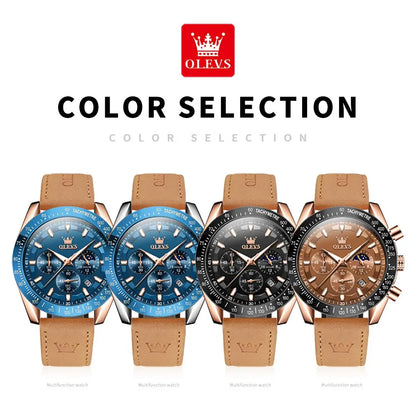 Odysseus Moonphase Watch – Brown Leather, Luminous Dial & Waterproof Design