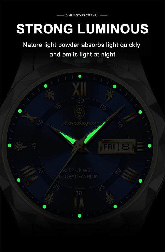 Zephyros Quartz Watch – Green Dial, Waterproof & Luminous Steel Design