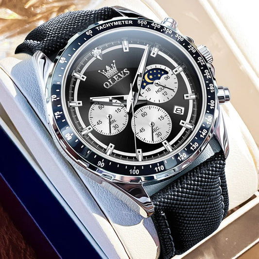 Hector Chrono Watch – Green Dial, Multifunctional & Waterproof Leather Design